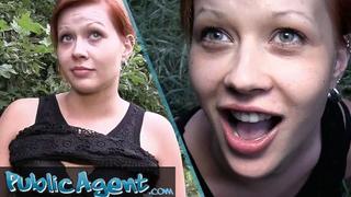 Public Agent - cute short hair redhead Czech girl-next-door swallows a load