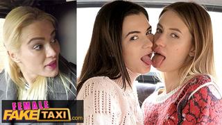 Female Fake Taxi - Three beautiful babes use sex toys in a taxi