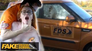 Fake Driving School - British ginger babe Ella Hughes gets her perfect pussy fucked during driving l