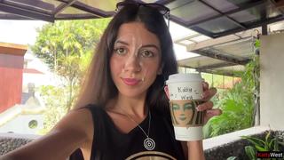 Crazy CUMWALK in STARBUCKS - Blowjob in Public Toilet, Drinking coffee with Sperm