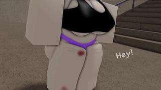 Roblox Emo Girl pulls up her tanktop for you in Public