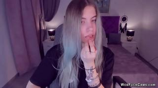 Tattooed Ukrainian teen SimaDark poses naked on solowebcam show