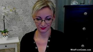 German amateur blonde MILF flashes cleavage on webcam